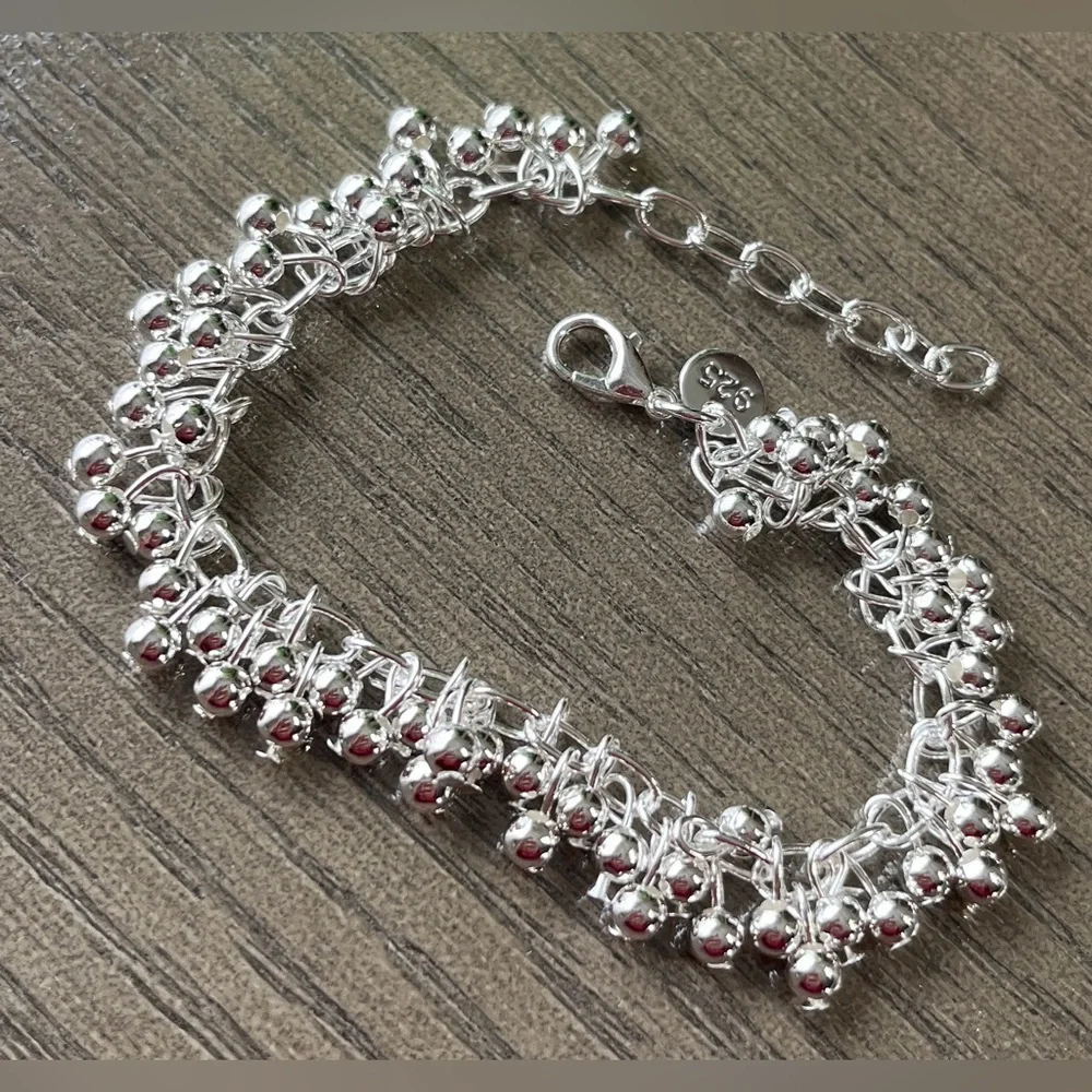 Elegant Sterling Silver 925 Women's Beaded Bracelet 🌿🆕🌿